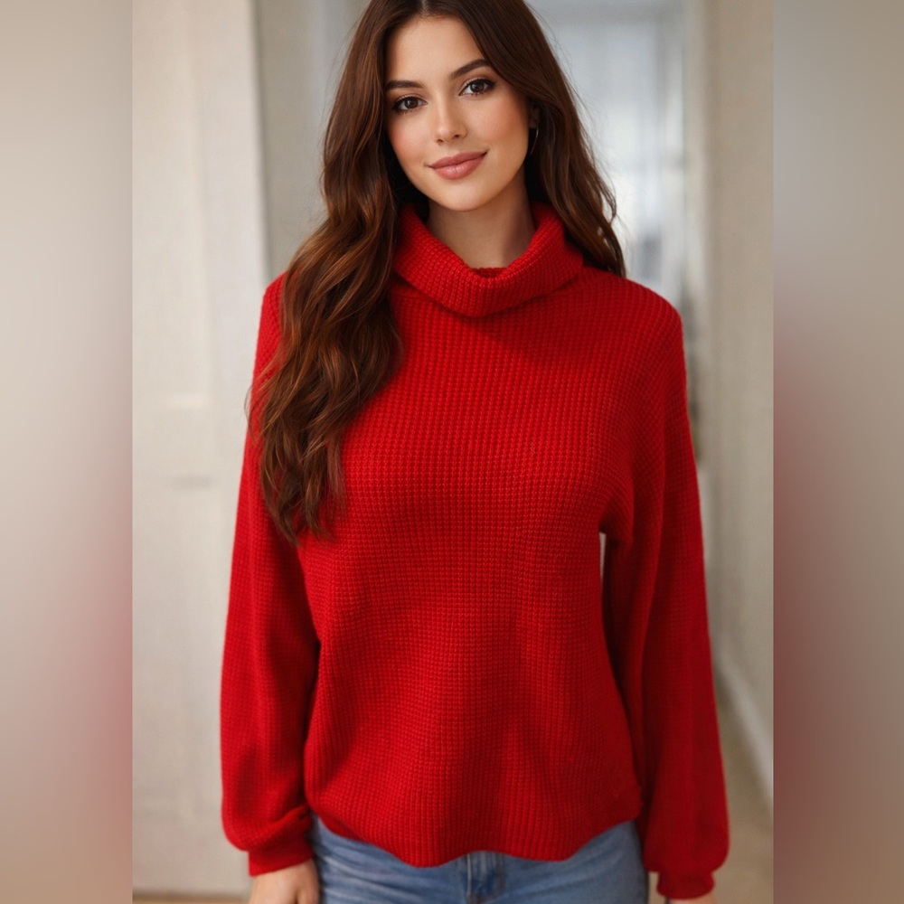 Francesca's Collections Vibrant Red Cowl Neck Sweater